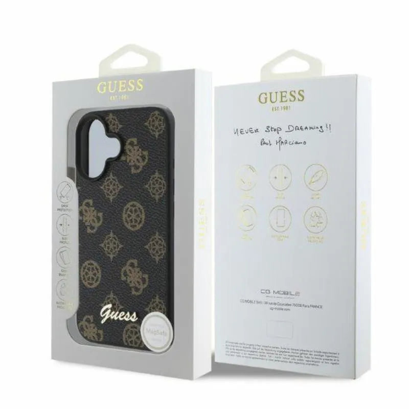 „Guess Peony Script MagSafe“ – dėklas „iPhone 16“ (juodas)