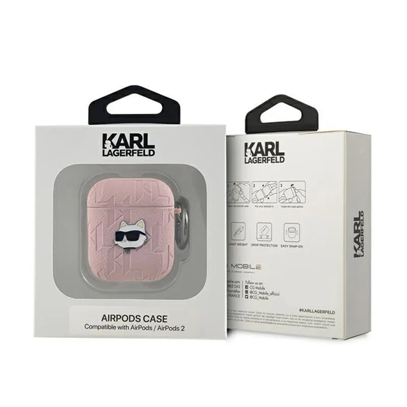 Karl Lagerfeld Monogram Choupette Head – dėklas AirPods 1/2 gen (rožinis)