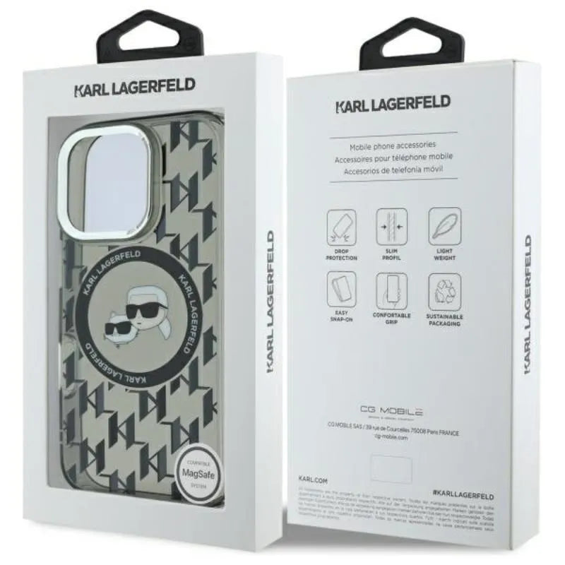 Karl Lagerfeld IML Monogram Karl & Choupette Head MagSafe – dėklas iPhone 16 Pro (juodas)