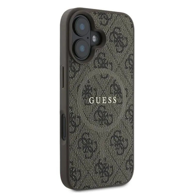 Guess 4G Ring Classic Logo MagSafe – dėklas iPhone 16 Plus (rudas)