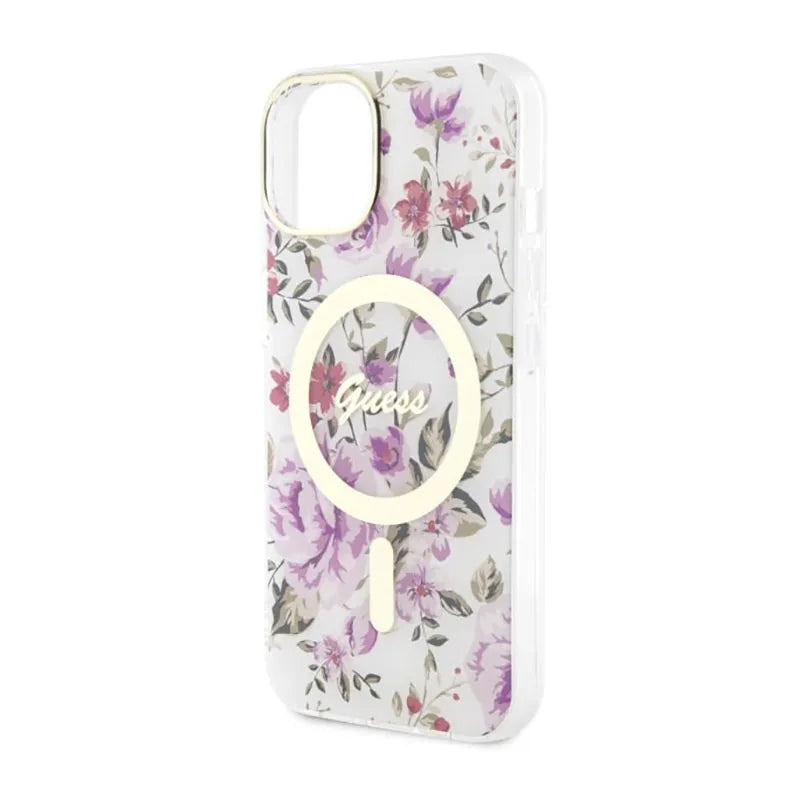 Guess Flower MagSafe – Dėklas, skirtas iPhone 14 Plus (Skaidrus)