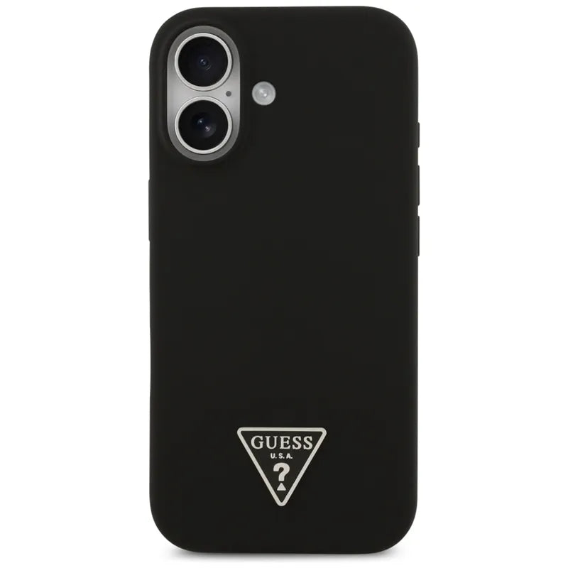 Guess Silicone Triangle Logo MagSafe – dėklas iPhone 17 (juodas)