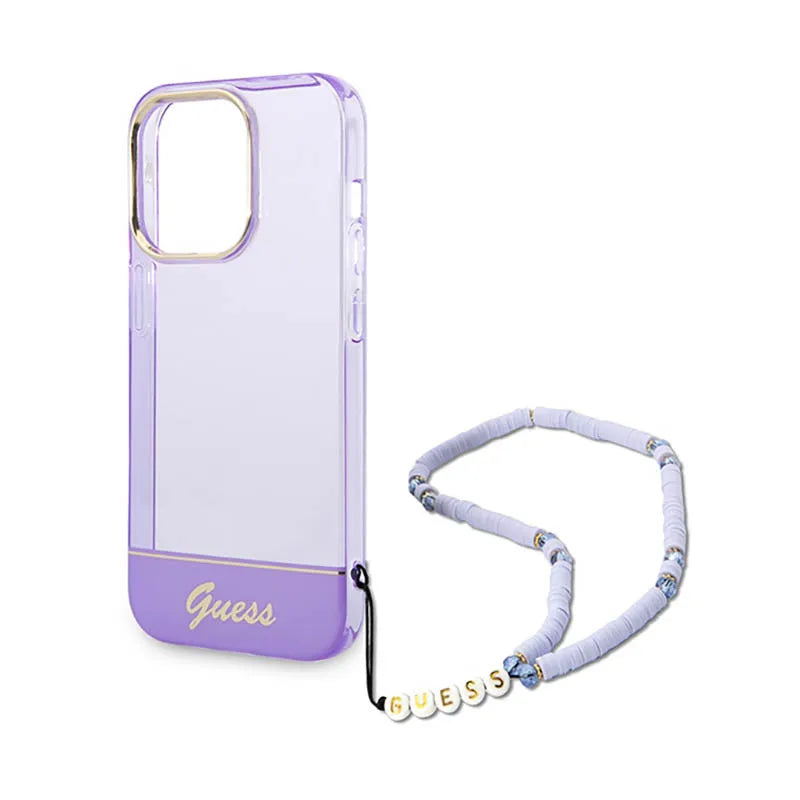 Guess Translucent Pearl Strap - Dėklas iPhone 14 Pro (Violetinis)