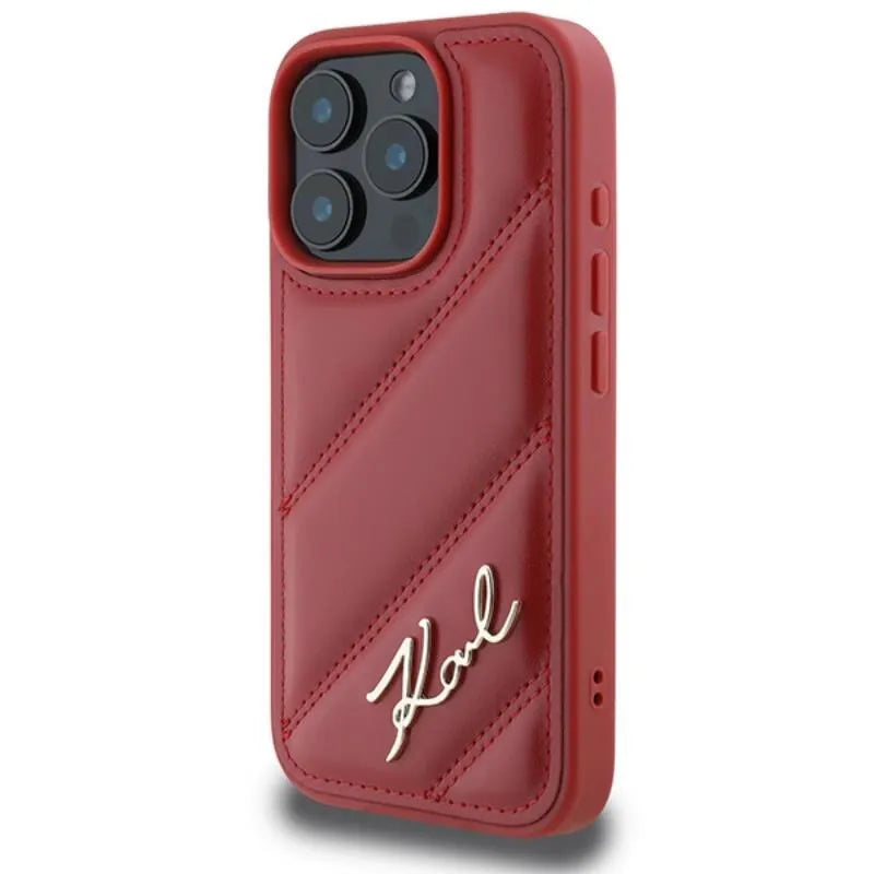 Karl Lagerfeld Quilted Signature – dėklas iPhone 16 Pro (raudonas)