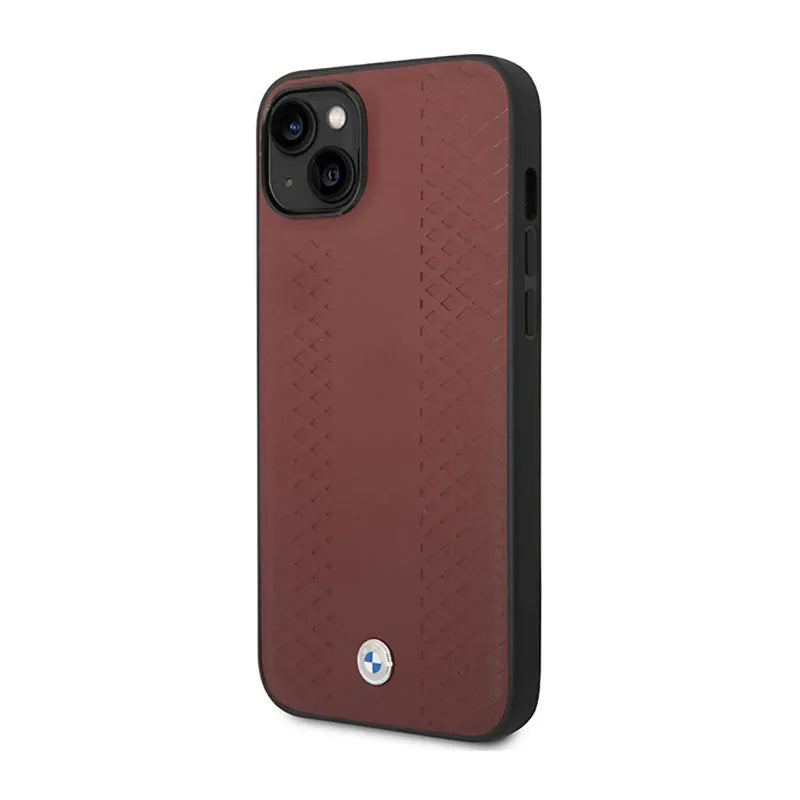 BMW Leather Diamond Pattern – Dėklas, skirtas iPhone 14 (Burgundian)