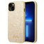 Guess Glitter Flakes Metal Logo dėklas – dėklas, skirtas iPhone 14 (auksinis)