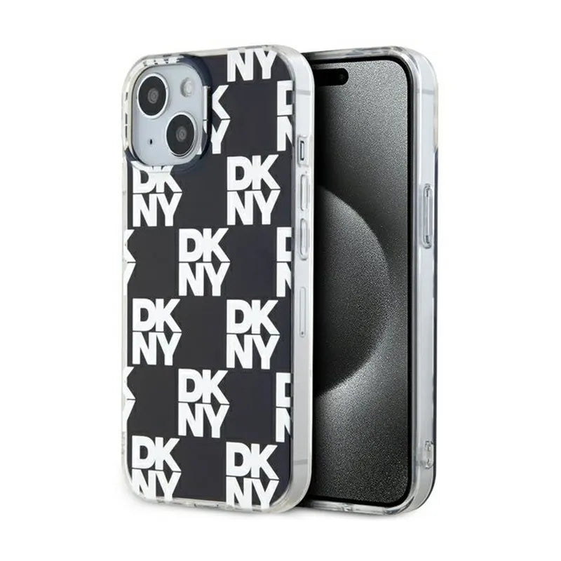 DKNY IML Checkered Mono Pattern – dėklas iPhone 15 Plus / 14 Plus (juodas)