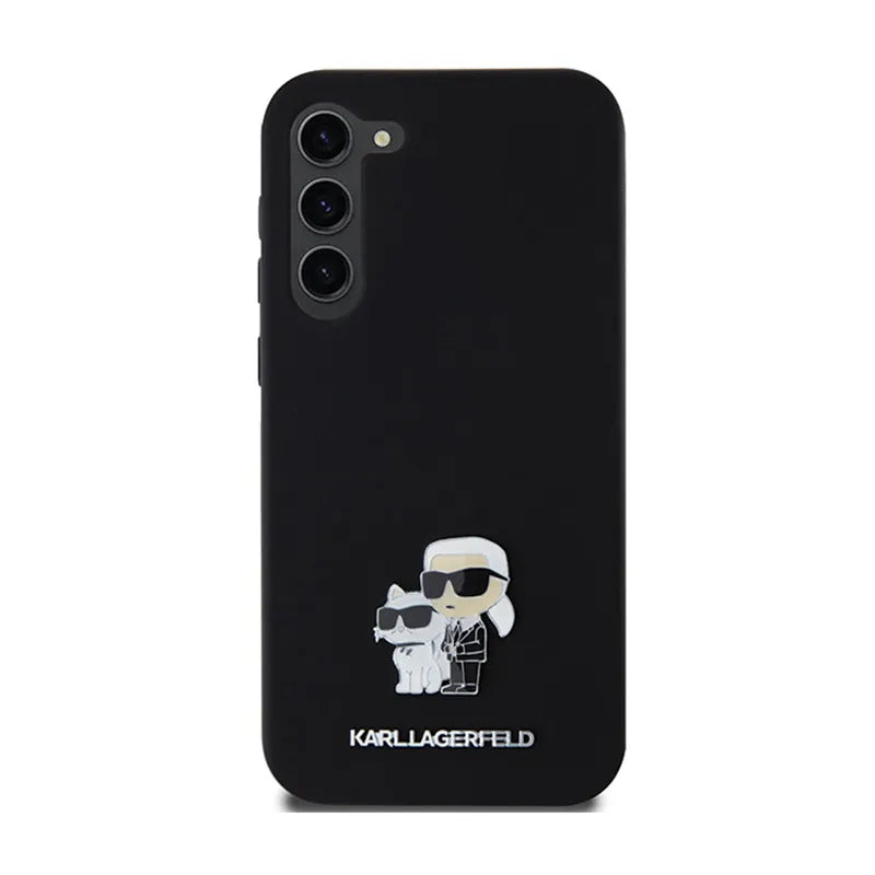 Karl Lagerfeld Silicone Karl & Choupette Metal Pin dėklas Samsung Galaxy S24+ (juodas)