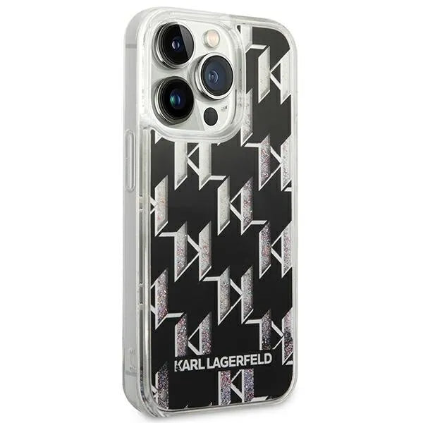 Karl Lagerfeld Monogram Liquid Glitter – dėklas iPhone 14 Pro Max (juodas)