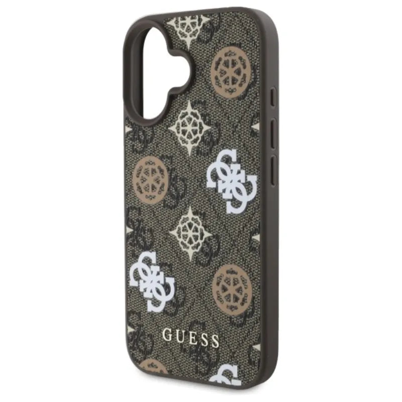 Guess Peony On 4G Background MagSafe – dėklas iPhone 16 (rudas)