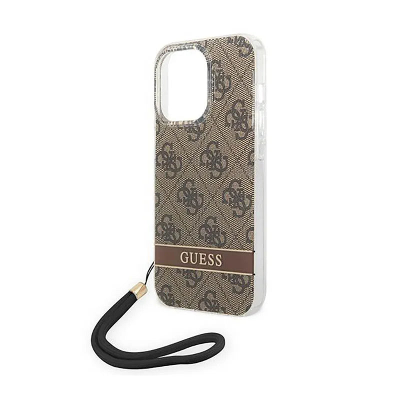 Guess 4G Print Cord - dėklas, skirtas iPhone 14 Pro Max (rudos spalvos)