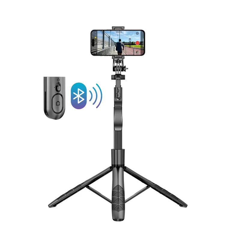 Crong SelfieGo Ultra – aliumininis Bluetooth asmenukių lazdos trikojis (juodas)