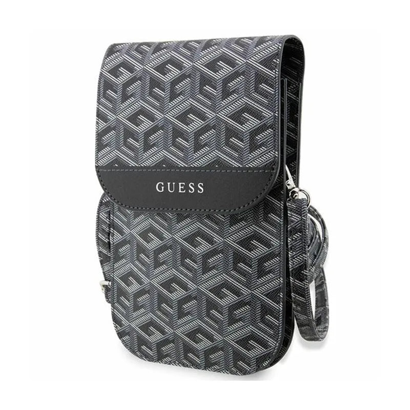 Telefono krepšys Guess GCube Stripe – krepšys su išmaniojo telefono skyriumi (juodas)