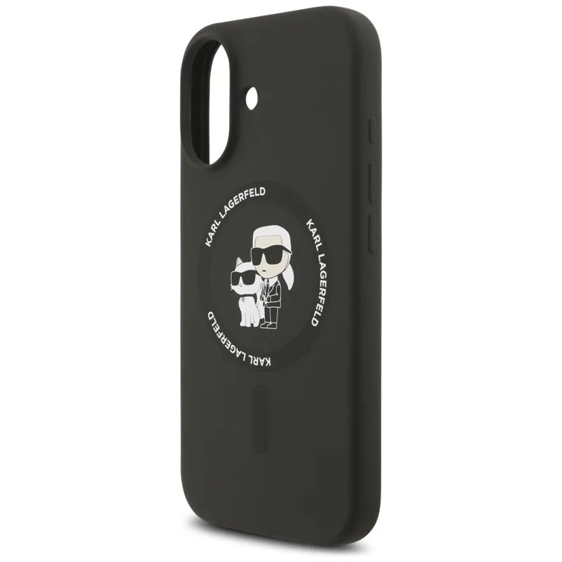 Karl Lagerfeld Silicone Karl & Choupette Ring MagSafe – dėklas iPhone 17 (juodas)