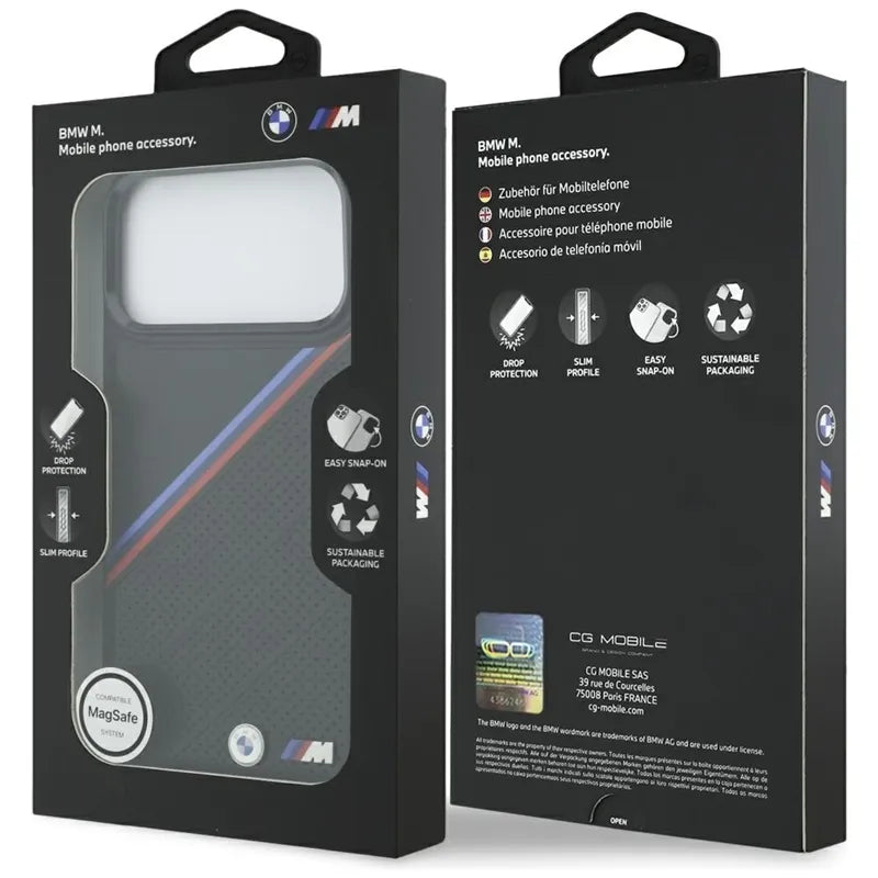 BMW M Tricolor Metal Logo MagSafe - iPhone 17 Pro Max dėklas (juodas)
