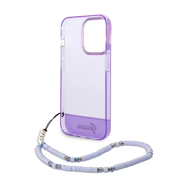 Guess Translucent Pearl Strap - Dėklas iPhone 14 Pro (Violetinis)