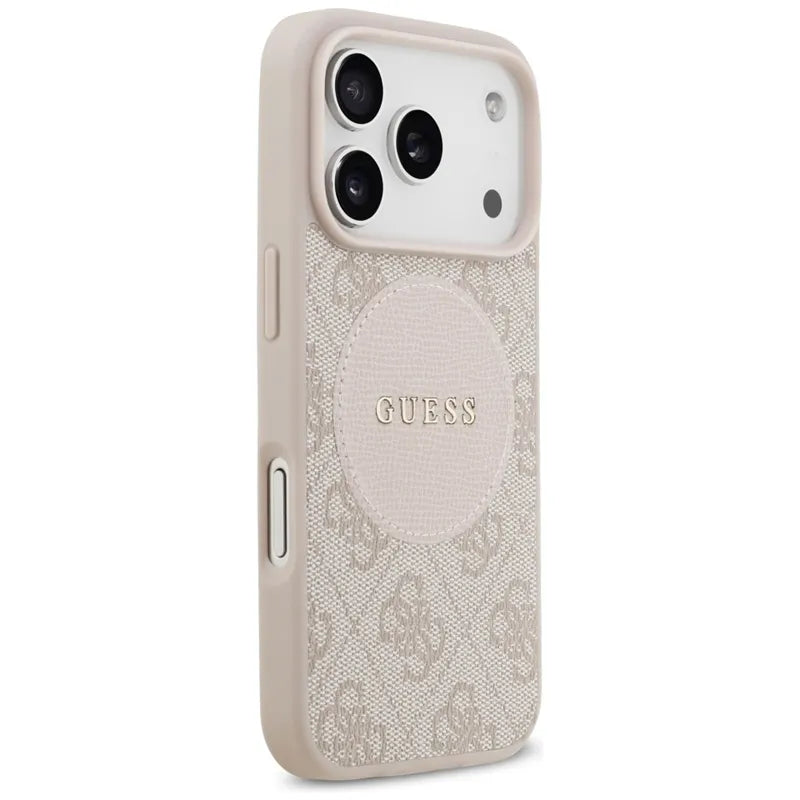 Guess 4G Circle Classic Logo MagSafe dėklas iPhone 17 Pro (rožinis)