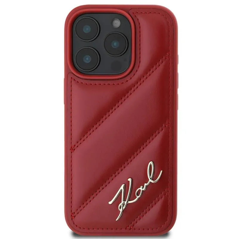 Karl Lagerfeld Quilted Signature – dėklas iPhone 16 Pro (raudonas)
