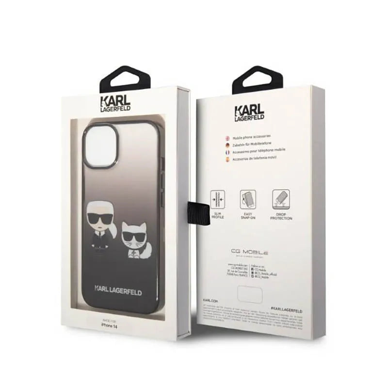 Karl Lagerfeld Gradient Ikonik Karl & Choupette – dėklas iPhone 14 Plus (juodas)