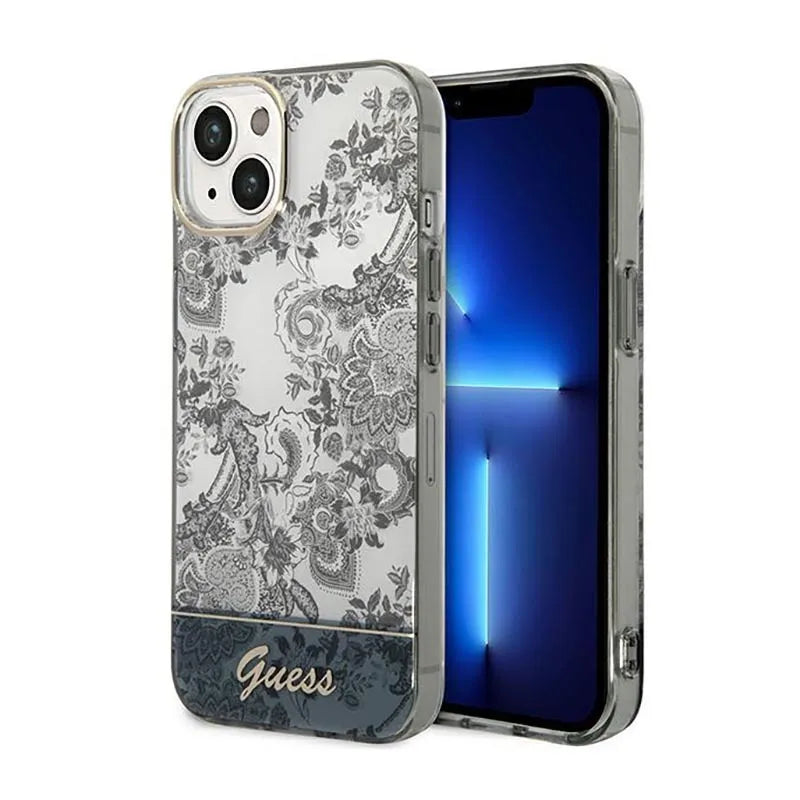 „Guess Porcelain Collection“ – dėklas „iPhone 14 Plus“ telefonui (pilkas)