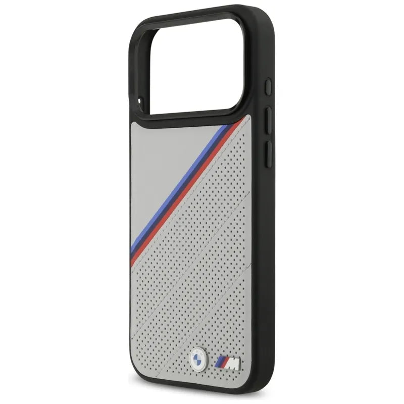 BMW M Tricolor Metal Logo MagSafe – iPhone 17 Pro Max dėklas (pilkas)