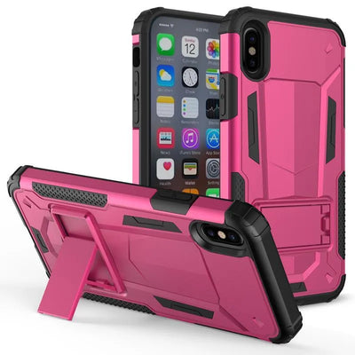 Zizo Hybrid Transformer Cover – tvirtas dėklas iPhone X su stoveliu (rožinė / juoda)