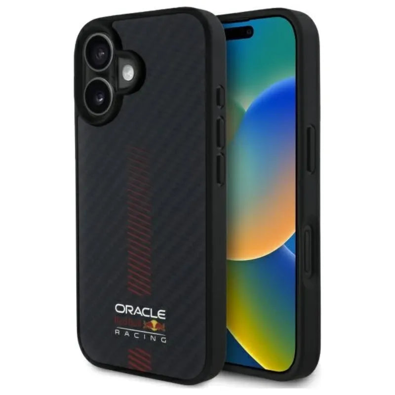 Red Bull Carbon Fiber Power Bar MagSafe – iPhone 16 Plus dėklas (juodas)