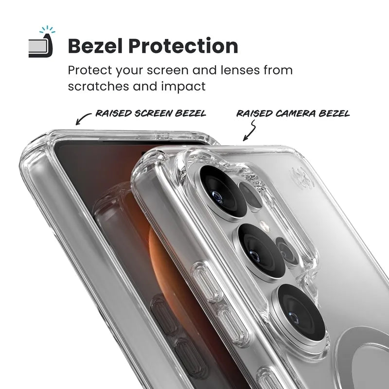Speck Presidio Perfect-Clear Magnet – dėklas Samsung Galaxy S26 Ultra MagSafe (skaidrus/sidabrinis)