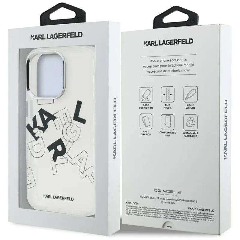 Karl Lagerfeld IML Sketched Graphic – dėklas iPhone 16 Pro (skaidrus)