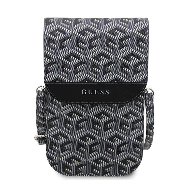 Telefono krepšys Guess GCube Stripe – krepšys su išmaniojo telefono skyriumi (juodas)