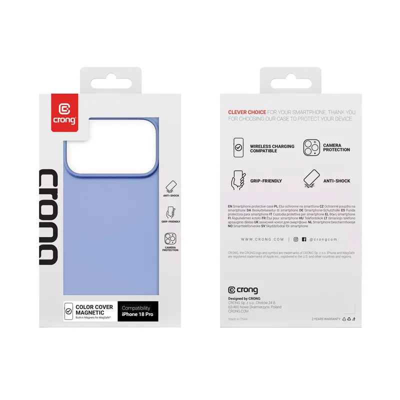 Crong Color Cover Magnetic – MagSafe dėklas, skirtas iPhone 18 Pro / 17 Pro (mėlynas)