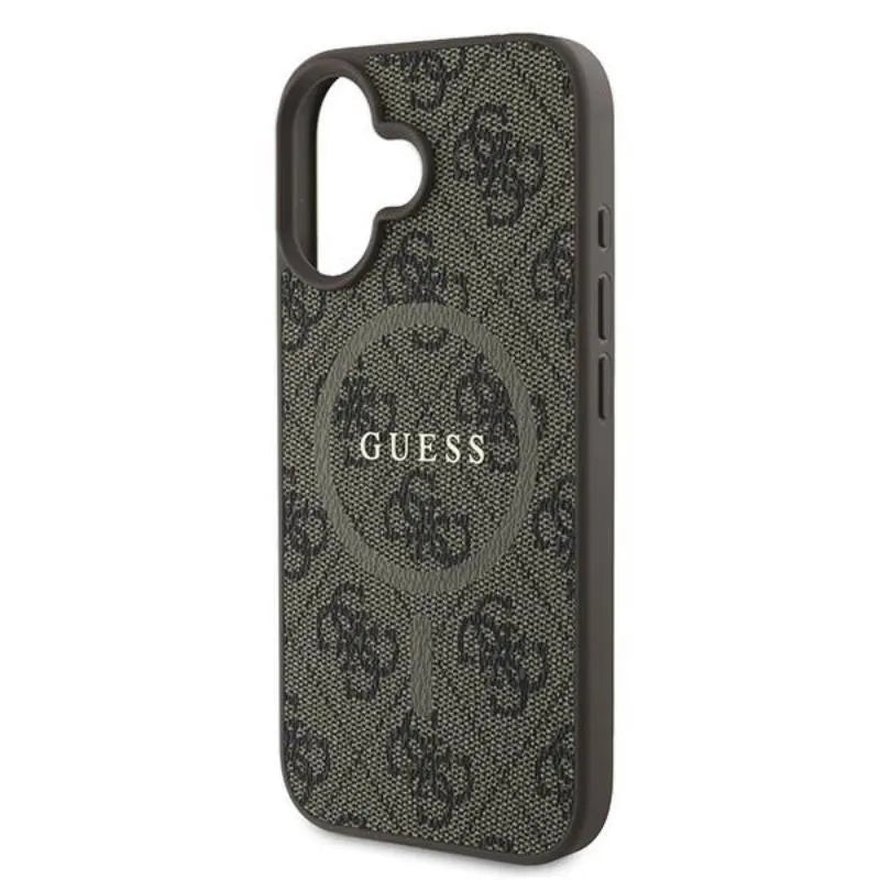 Guess 4G Ring Classic Logo MagSafe – dėklas iPhone 16 Plus (rudas)