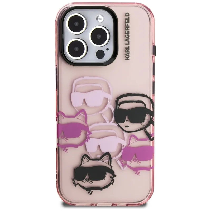 Karl Lagerfeld IML Multi K&C Head Pattern - dėklas iPhone 16 Pro (rožinis)