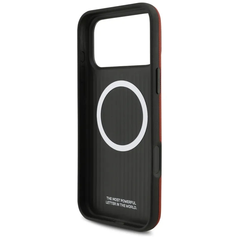 BMW M FW Metal Logo MagSafe – dėklas iPhone 17 Pro Max (raudonas)