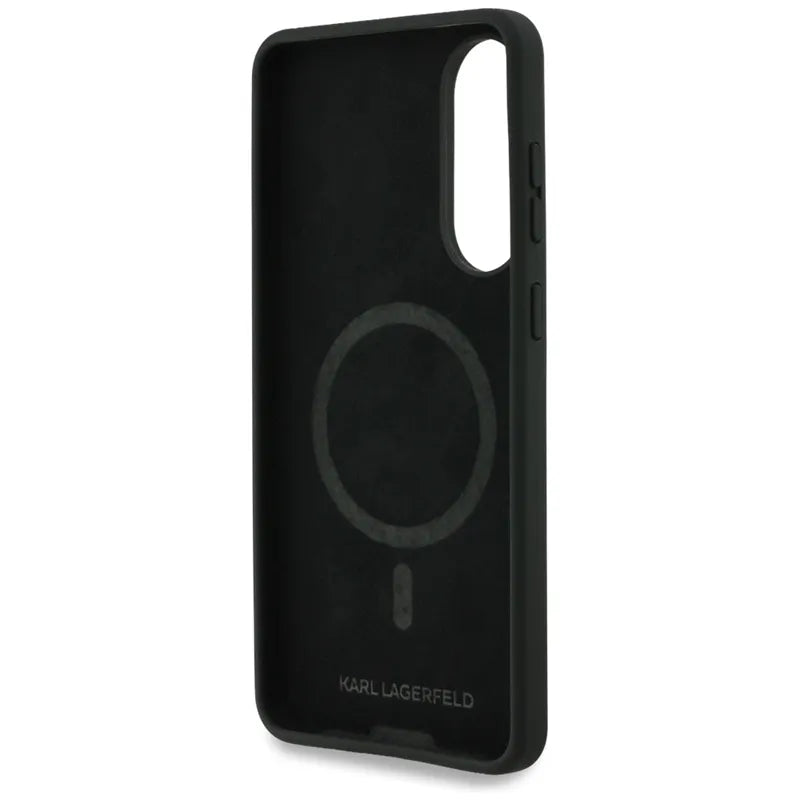 Karl Lagerfeld Silicone Double Heads And Circle MagSafe – dėklas Samsung Galaxy S25 Edge (juodas)