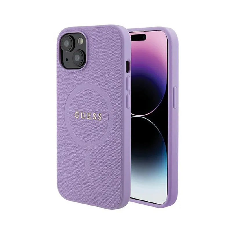 Guess Saffiano MagSafe - Dėklas iPhone 15 telefonui (violetinis)