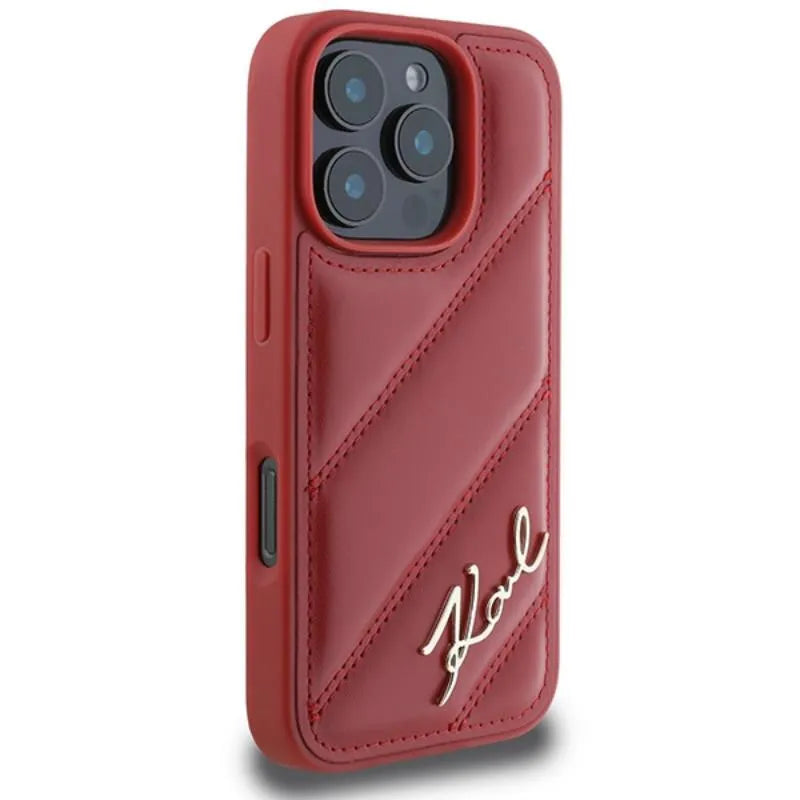 Karl Lagerfeld Quilted Signature – dėklas iPhone 16 Pro (raudonas)