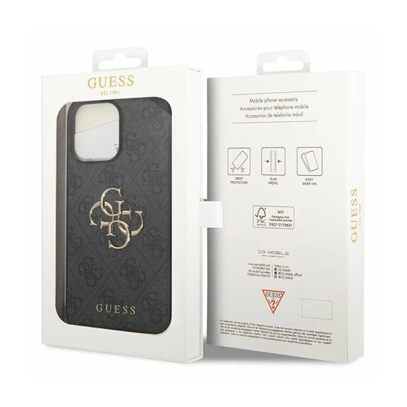 Guess 4G Big Metal Logo dėklas iPhone 15 Pro telefonui (pilkas)