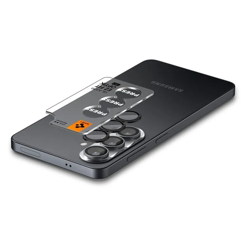 Spigen Optik Pro HD GLAS.TR EZ Fit kameros apsauga 2 vnt. pakuotė – stiklinė objektyvo apsauga, skirta Samsung Galaxy S26 (2 vnt.) (juoda)