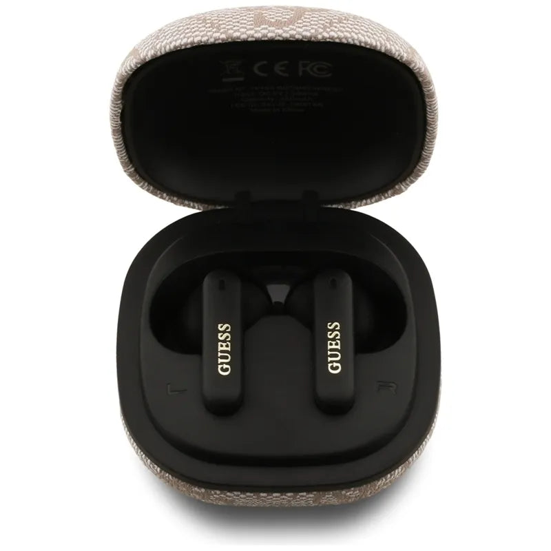 Guess 4G Classic Metal Logo – „Bluetooth“ TWS ENC ausinės + įkrovimo dėklas (rožinės)