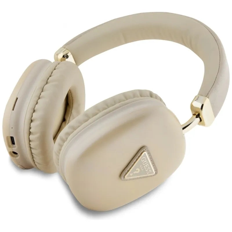 Guess Metallic Triangle Logo – belaidės ant ausų dedamos Bluetooth V5.3 ausinės (auksinės)