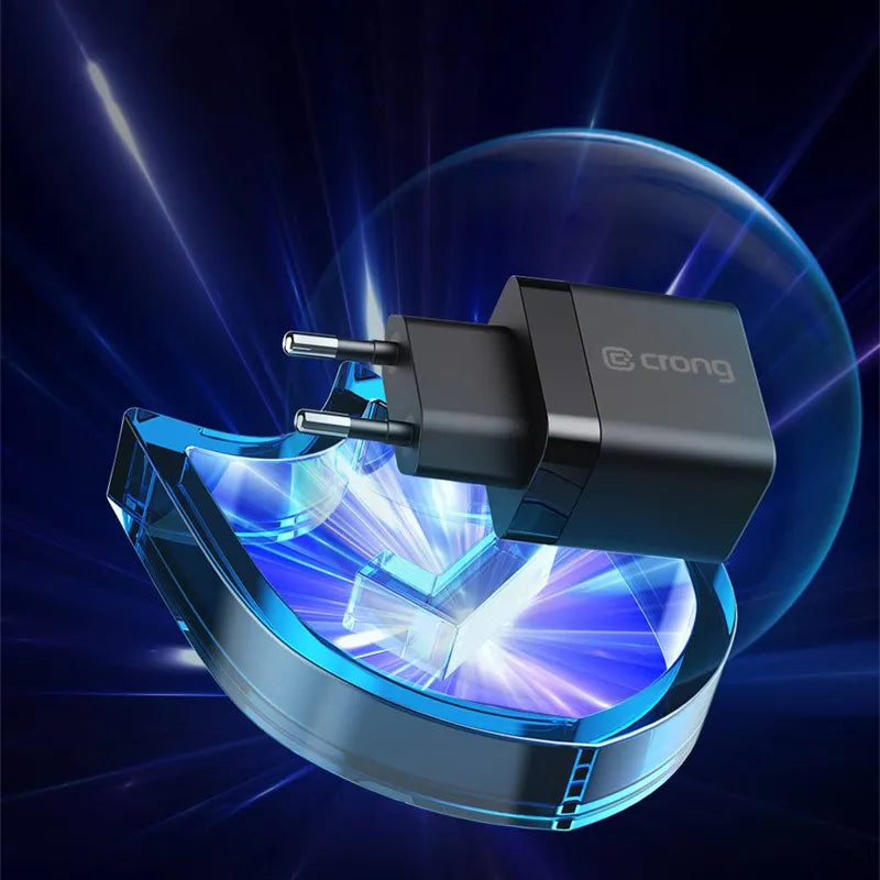 Crong Ultra Compact GaN – 2x USB-C 35W PD 3.0 sieninis įkroviklis su PPS (juodas)