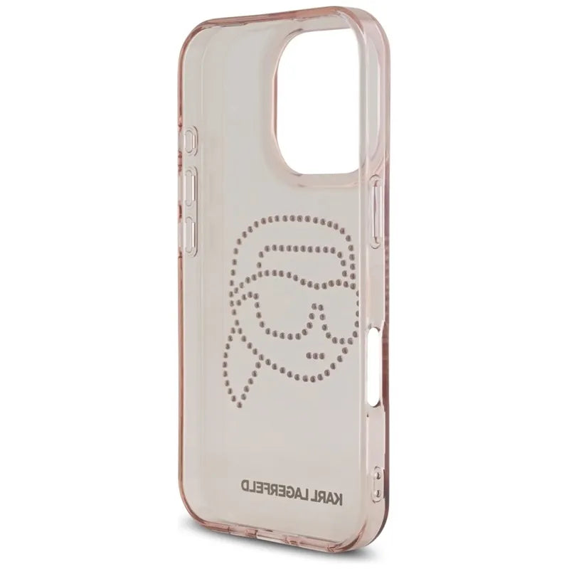 Karl Lagerfeld IML Rhinestones Karl Head – dėklas iPhone 16 Pro (rožinis)