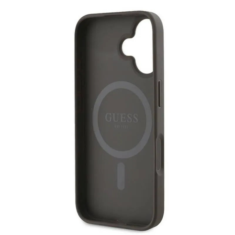 Guess 4G Ring Classic Logo MagSafe – dėklas iPhone 16 Plus (rudas)
