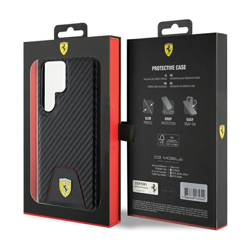 Ferrari Carbon Stitched Bottom – dėklas Samsung Galaxy S24 Ultra (juodas)