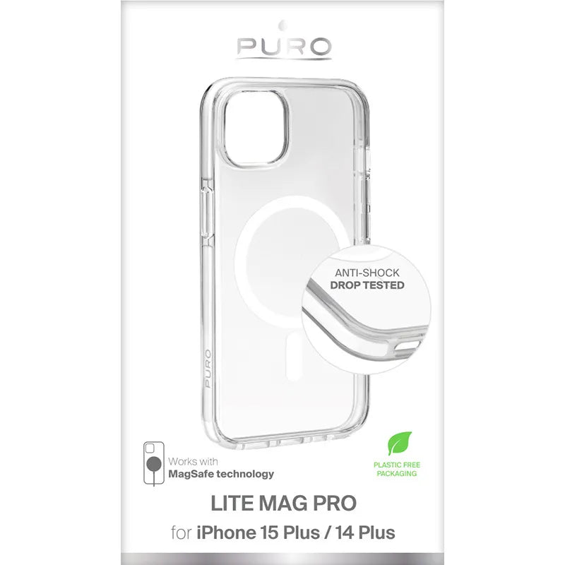 PURO LITEMAG PRO – dėklas „iPhone 15 Plus“ su „MagSafe“ (skaidrus)