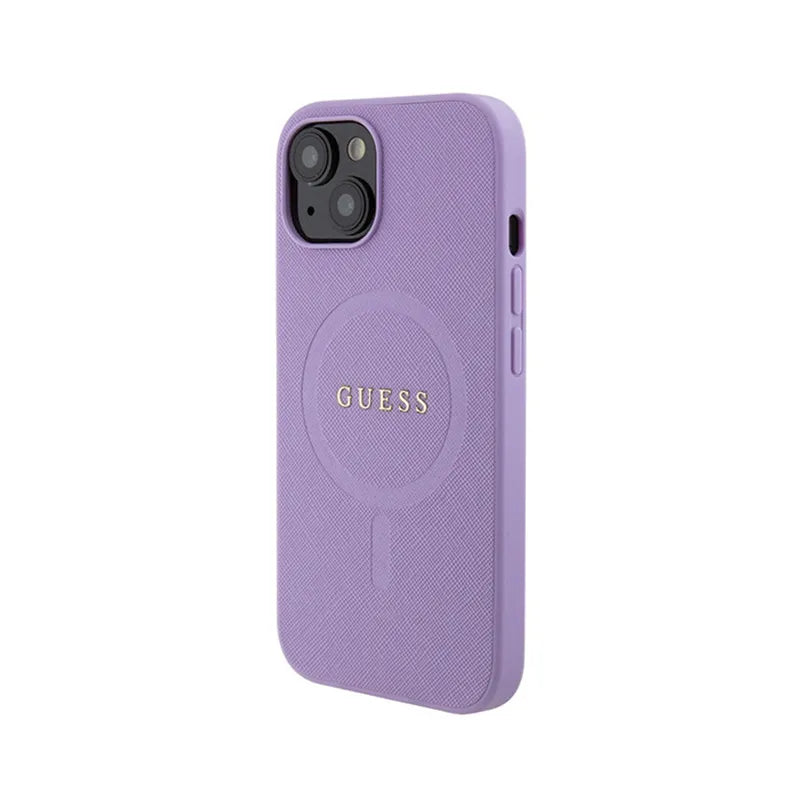 Guess Saffiano MagSafe - Dėklas iPhone 15 telefonui (violetinis)