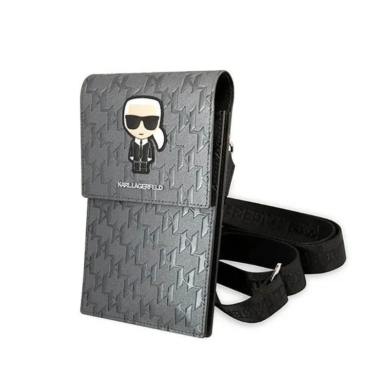 Karl Lagerfeld Monogram Ikonik Patch telefono krepšys-piniginė – krepšys išmaniajam telefonui ir aksesuarams (sidabrinis)