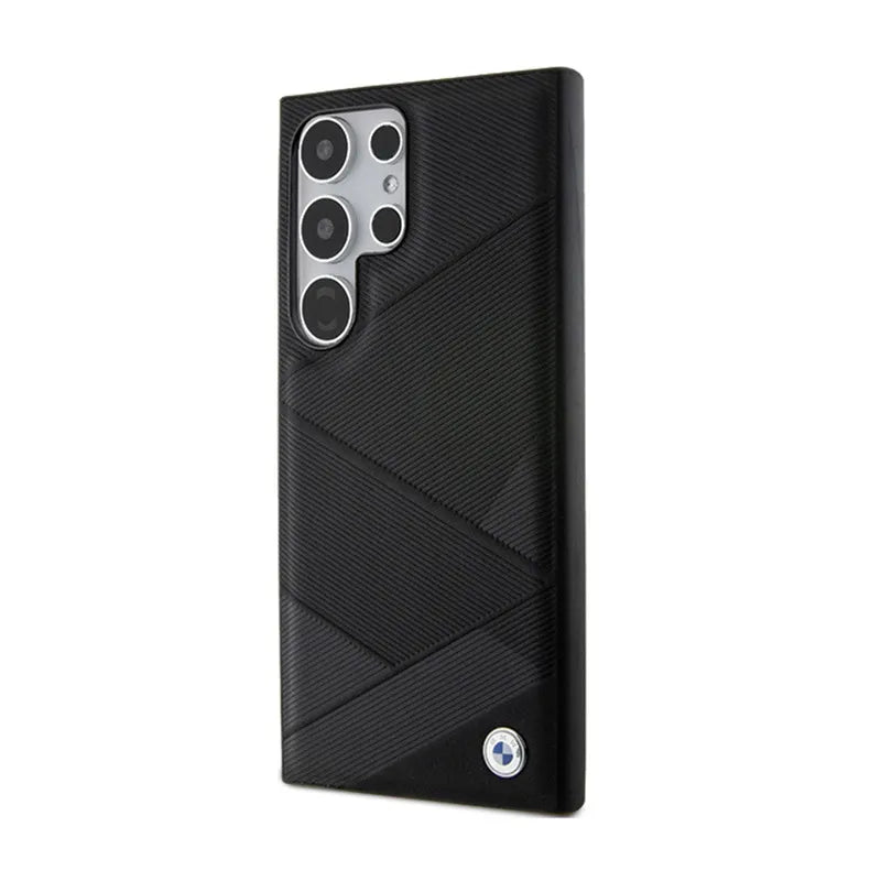 BMW Signature Leather Crossing Lines Pattern – dėklas Samsung Galaxy S24 Ultra (juodas)
