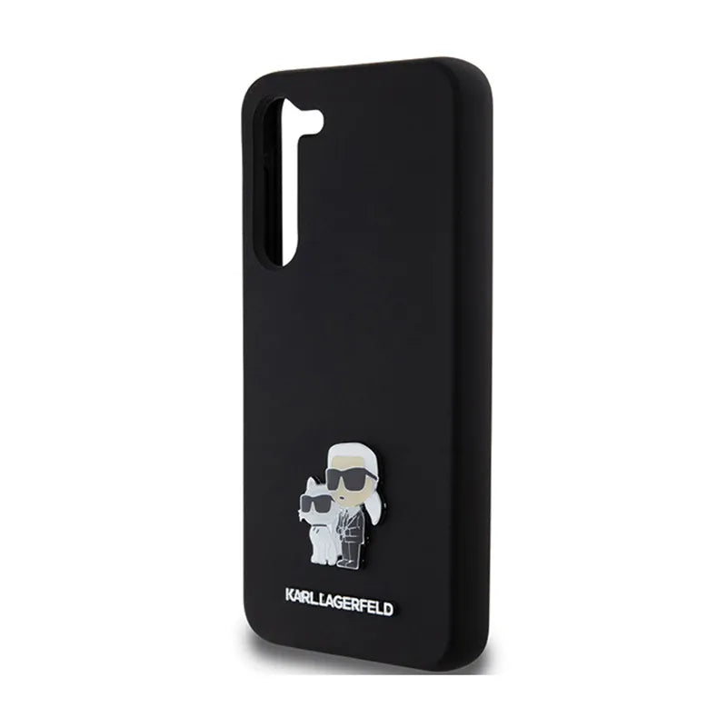 Karl Lagerfeld Silicone Karl & Choupette Metal Pin dėklas Samsung Galaxy S24+ (juodas)